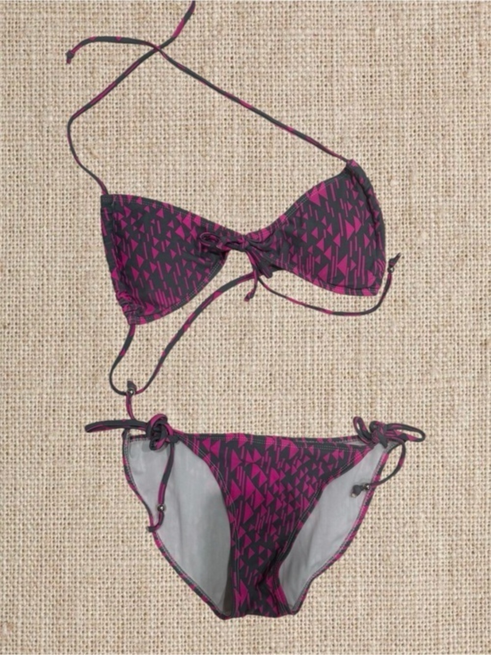 Women’s Pink Geometric Tie Bikini Set